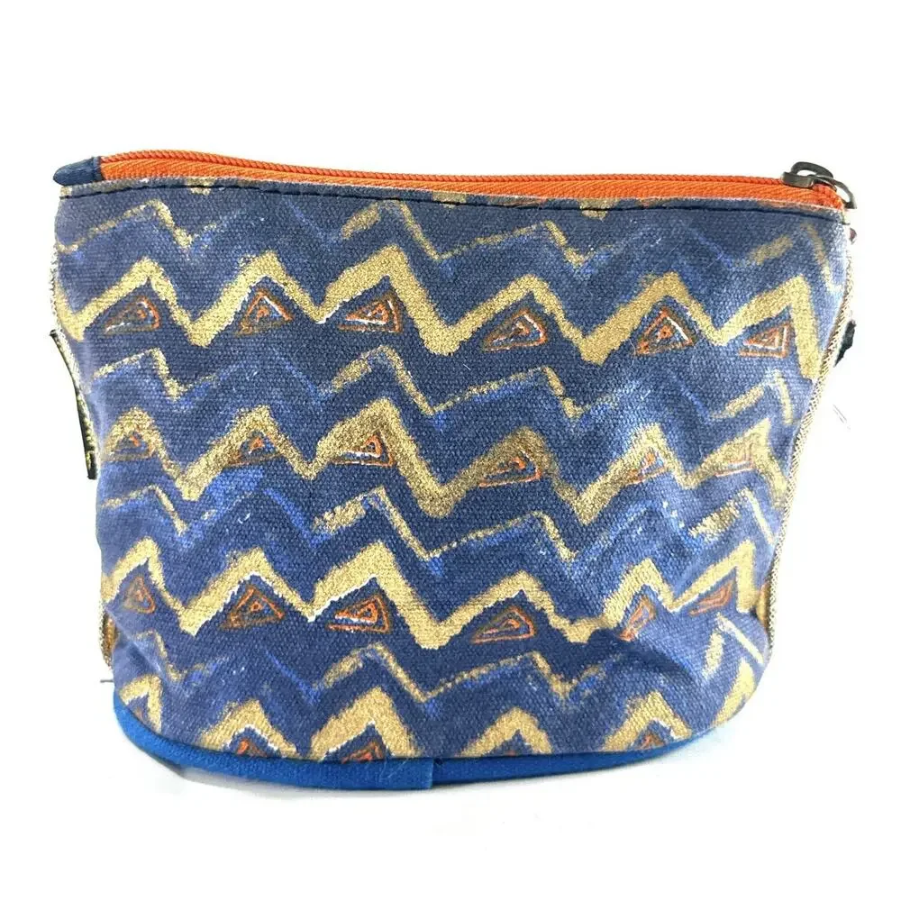 Laurel Burch Blue Cat Cosmetic Bag Zipper Pouch Cotton Canvas Makeup Coin Purse